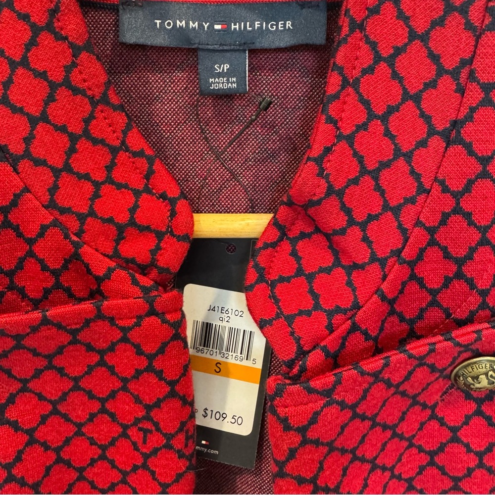 NWT $109 Tommy Hilfiger S Red Navy Jacquard Military Blazer Jacket Workwear - Picture 9 of 12
